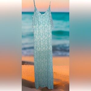 Oniell Maxi Sun Dress Adjustable Aqua Blue Spaghetti Strap Surf Shop M Cali LA